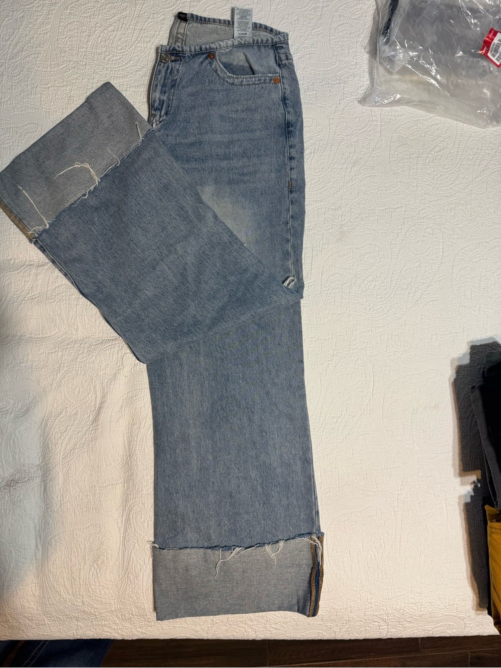 True Religion Light Blue Distressed Wide Leg Jeans - Picture 3 of 4